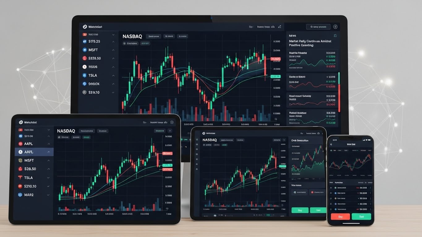 Giao diện website chứng kho&aacute;n chuy&ecirc;n nghiệp hiển thị tr&ecirc;n nhiều thiết bị, thể hiện sự uy t&iacute;n v&agrave; hiện đại 