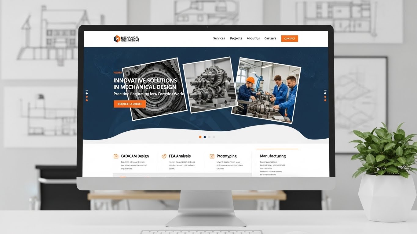 Giao diện website cơ kh&iacute; chuy&ecirc;n nghiệp, hiện đại tr&ecirc;n m&agrave;n h&igrave;nh m&aacute;y t&iacute;nh 