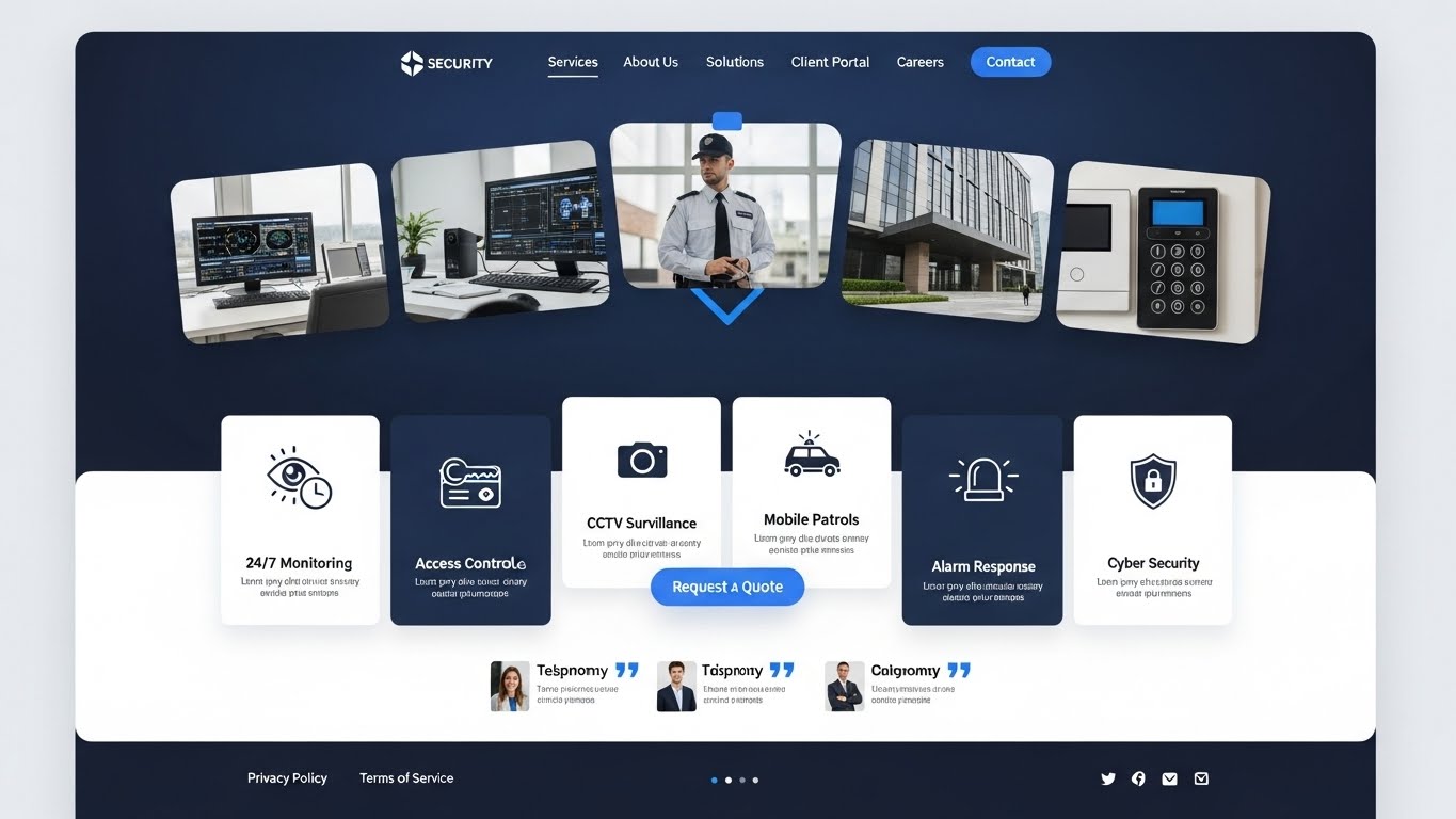 Giao diện website c&ocirc;ng ty bảo vệ hiển thị đầy đủ t&iacute;nh năng chuy&ecirc;n nghiệp 
