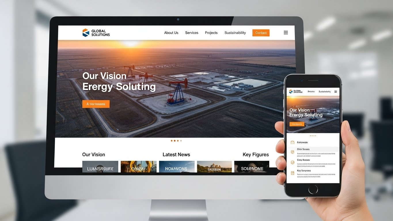 Giao diện website c&ocirc;ng ty dầu kh&iacute; chuy&ecirc;n nghiệp tr&ecirc;n m&aacute;y t&iacute;nh v&agrave; điện thoại 