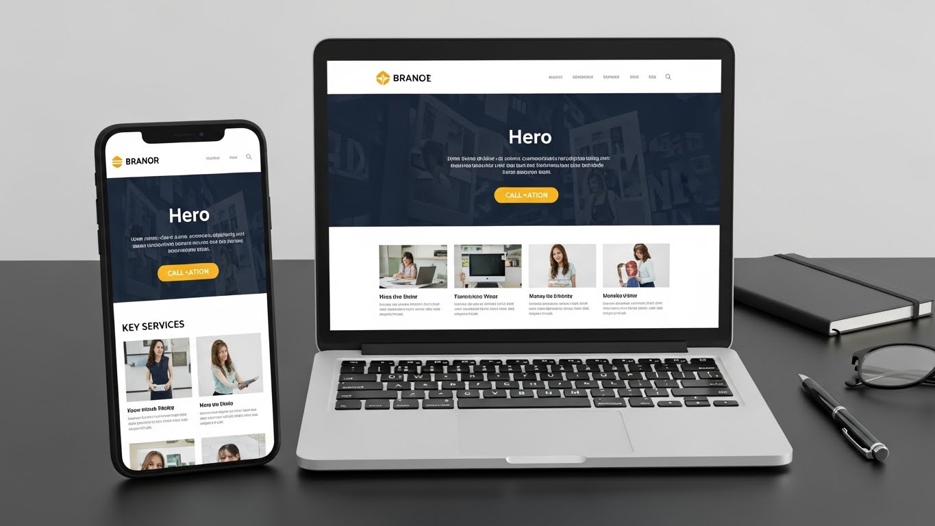 Giao diện website c&ocirc;ng ty dịch thuật chuy&ecirc;n nghiệp, hiện đại tr&ecirc;n laptop v&agrave; điện thoại. 