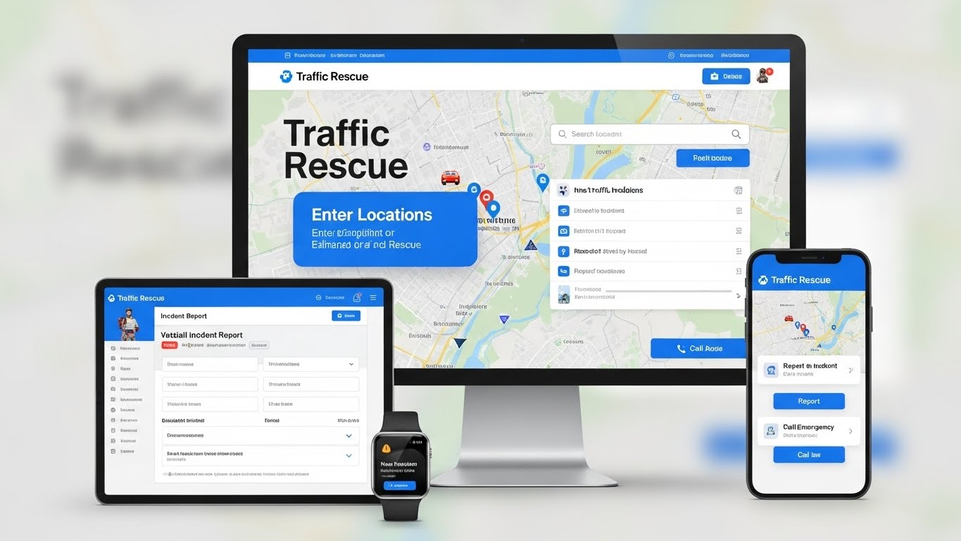 Giao diện website cứu hộ giao th&ocirc;ng hiển thị tr&ecirc;n nhiều thiết bị kh&aacute;c nhau 