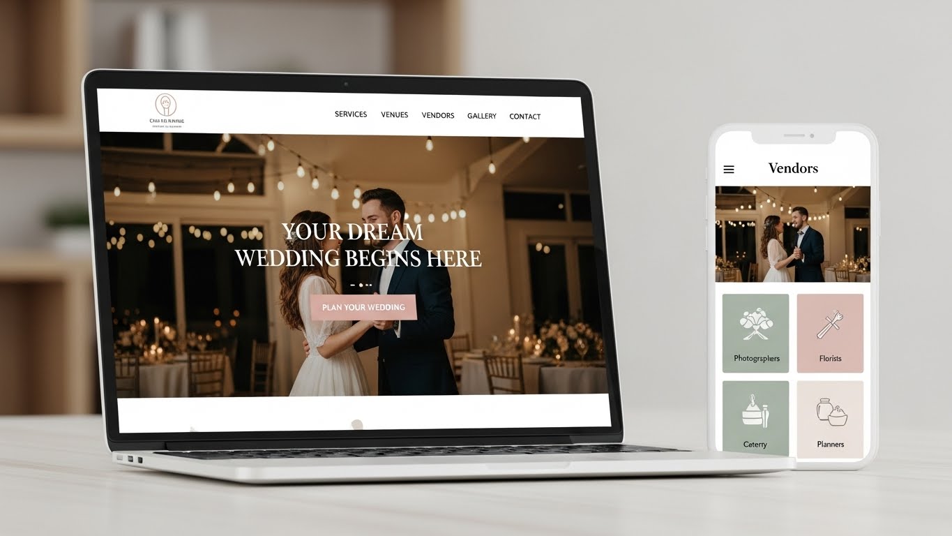 Giao diện website dịch vụ cưới hỏi chuy&ecirc;n nghiệp, sang trọng tr&ecirc;n laptop v&agrave; điện thoại 