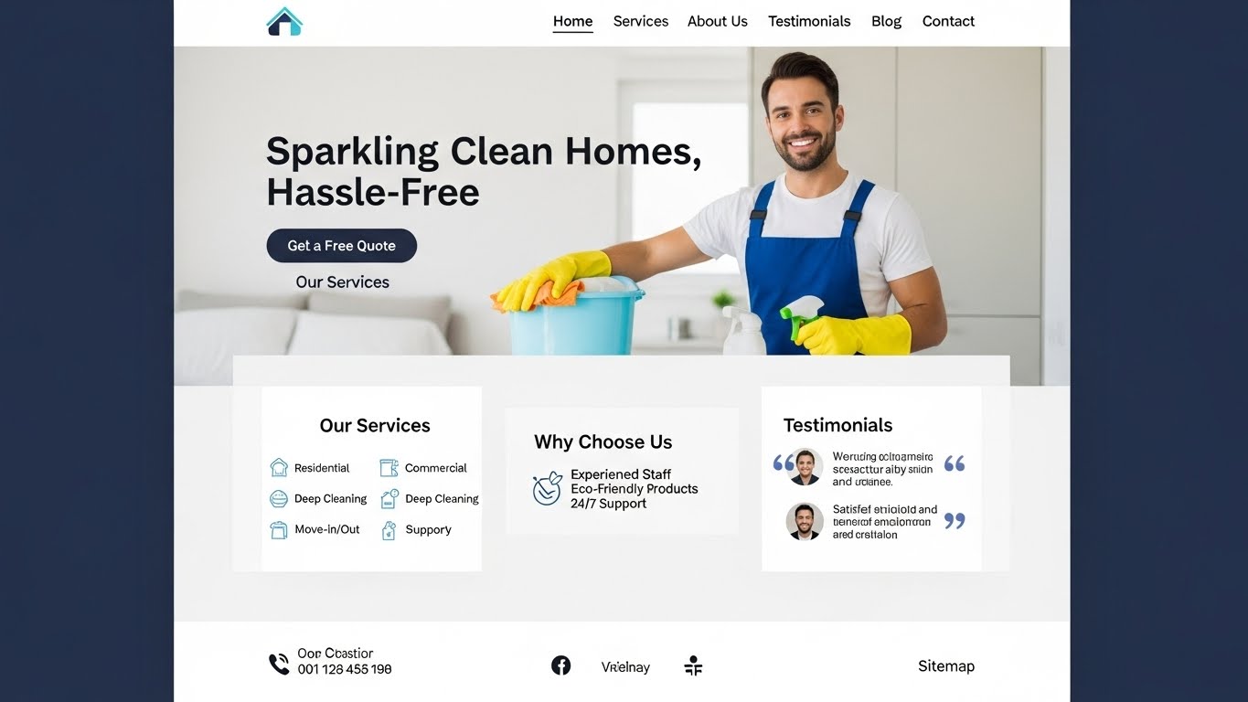 Giao diện website dịch vụ dọn vệ sinh chuy&ecirc;n nghiệp, sạch sẽ 