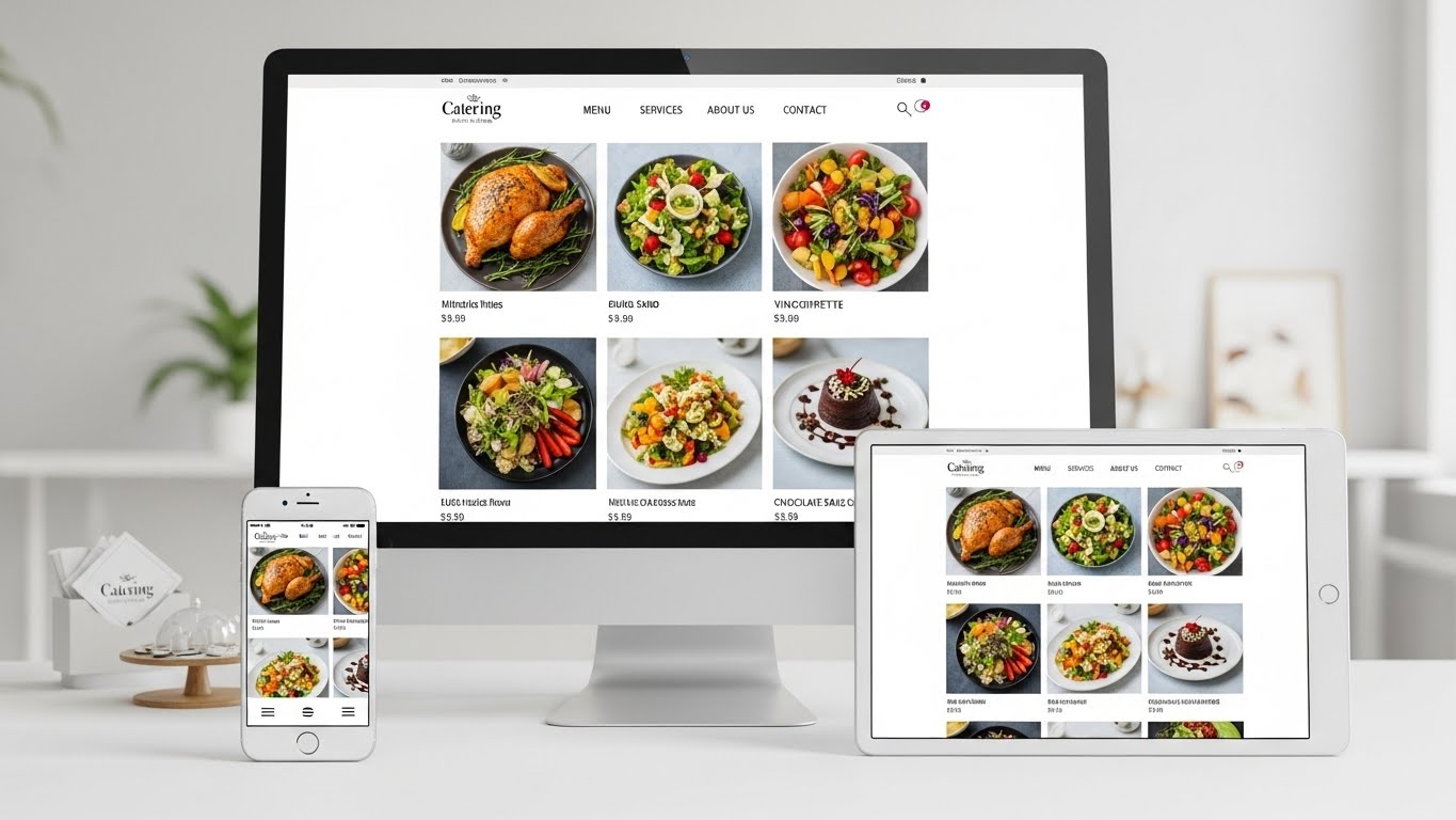 Giao diện website dịch vụ nấu tiệc hiển thị thực đơn hấp dẫn tr&ecirc;n nhiều thiết bị 
