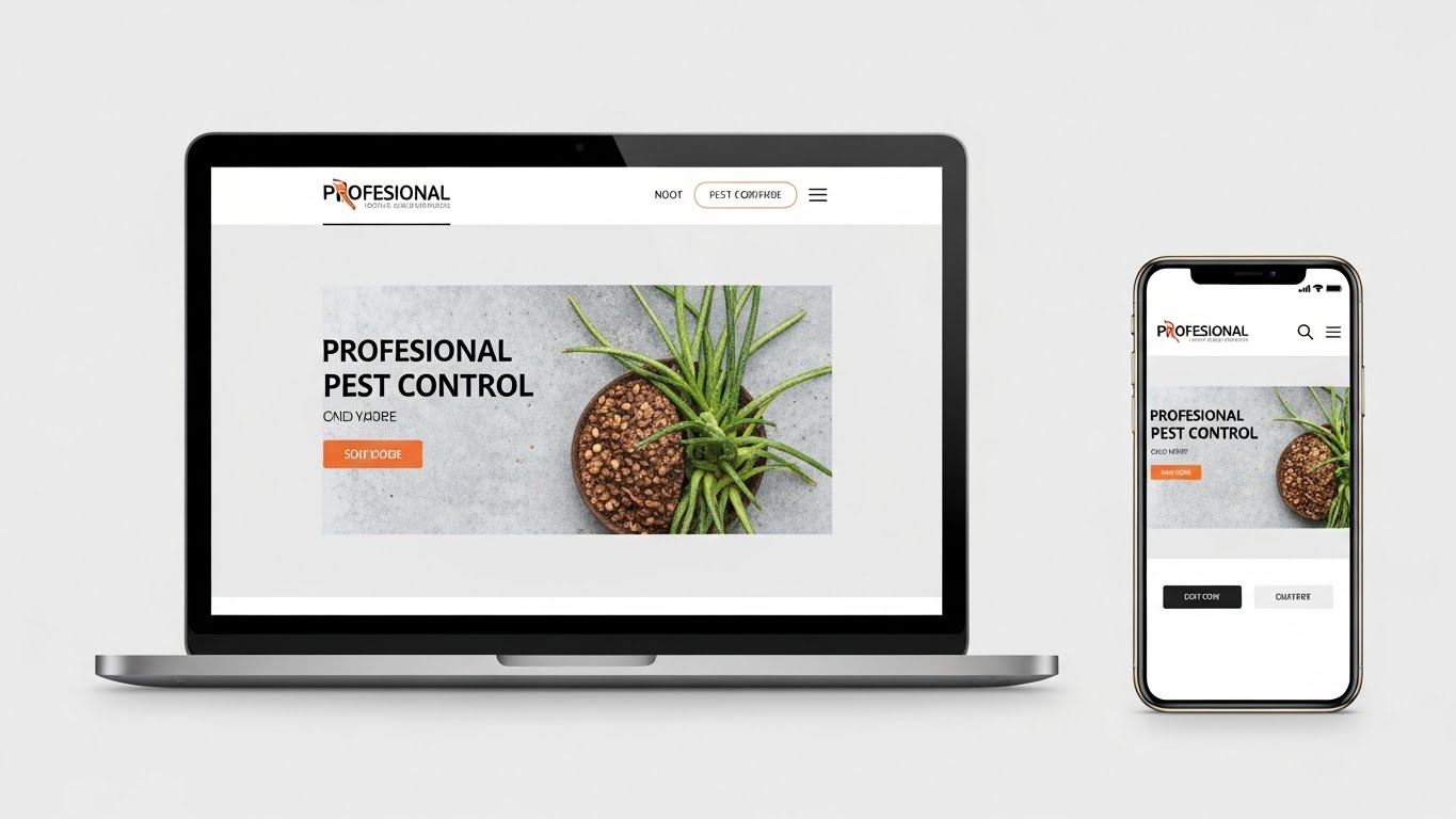 Giao diện website diệt mối chuy&ecirc;n nghiệp hiển thị tr&ecirc;n laptop v&agrave; điện thoại, thể hiện sự tương th&iacute;ch đa thiết bị. 