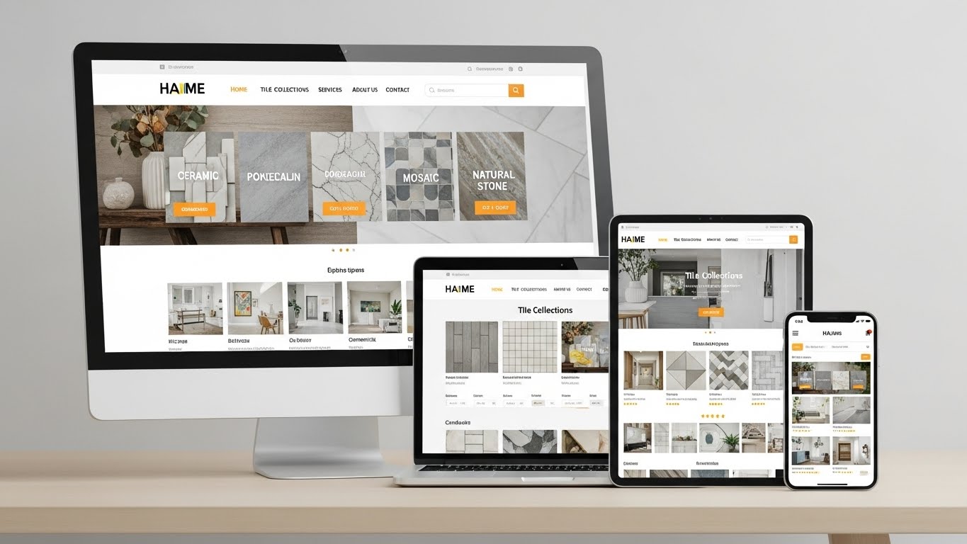 Giao diện website gạch chuy&ecirc;n nghiệp hiển thị tr&ecirc;n nhiều thiết bị kh&aacute;c nhau 