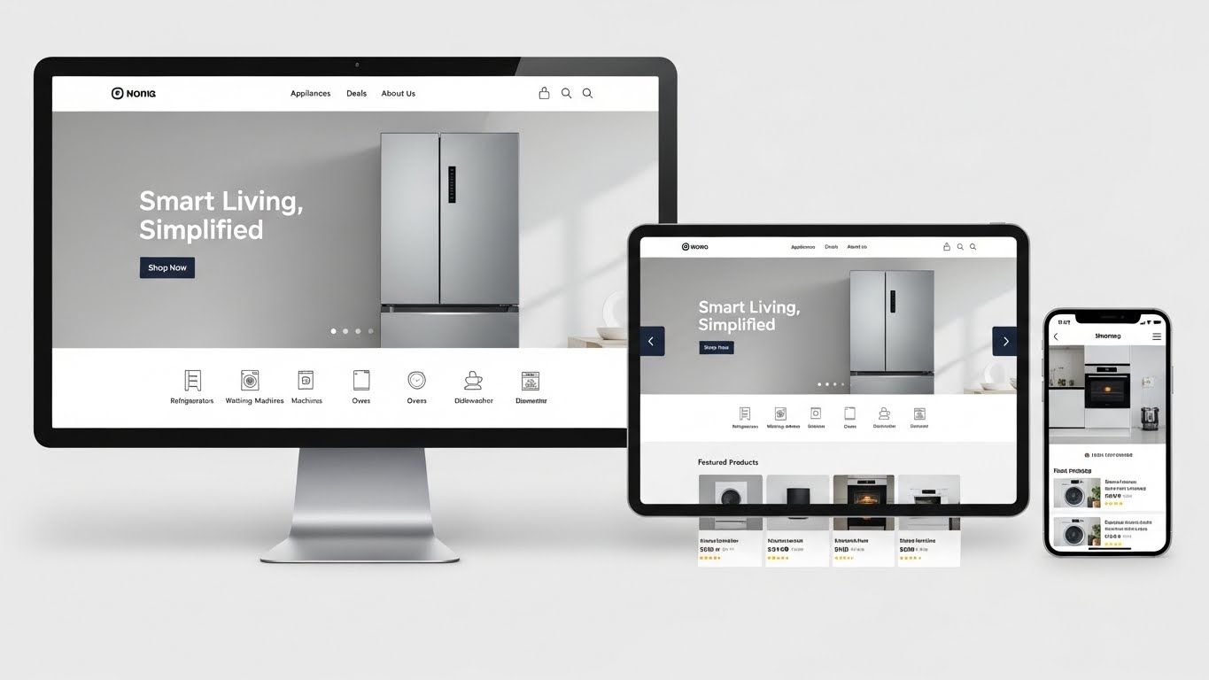 Giao diện website gia dụng hiện đại, sạch sẽ tr&ecirc;n nhiều thiết bị. 