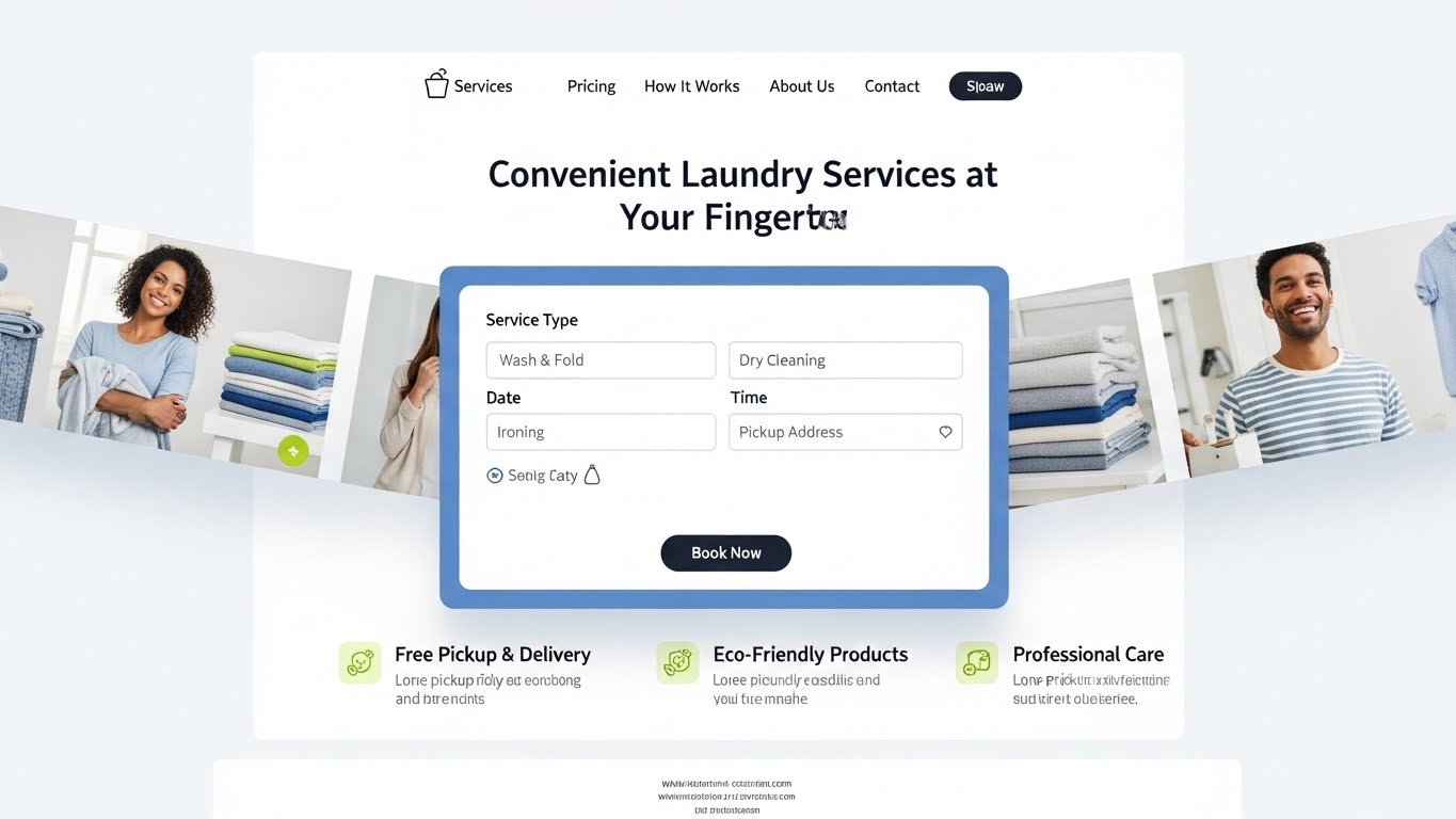Giao diện website giặt l&agrave; với t&iacute;nh năng đặt lịch trực tuyến nổi bật 