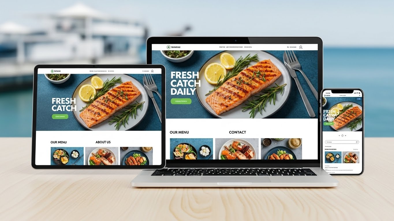 Giao diện website hải sản tươi sống tr&ecirc;n nhiều thiết bị 