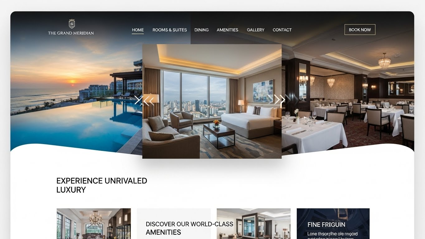 Giao diện website kh&aacute;ch sạn sang trọng, hiện đại với hiệu ứng slideshow 