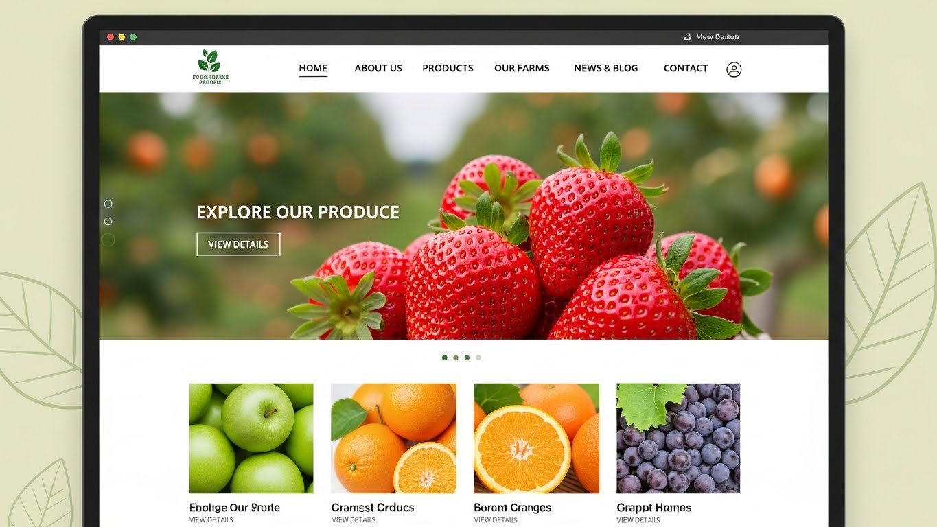 Giao diện website n&ocirc;ng sản chuy&ecirc;n nghiệp với h&igrave;nh ảnh tr&aacute;i c&acirc;y tươi ngon 