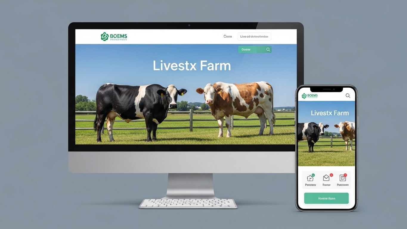 Giao diện website n&ocirc;ng trại chăn nu&ocirc;i gia s&uacute;c hiển thị tr&ecirc;n m&aacute;y t&iacute;nh v&agrave; điện thoại 