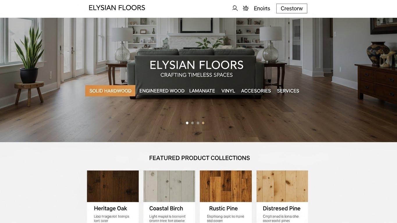 Giao diện website s&agrave;n gỗ hiển thị c&aacute;c danh mục sản phẩm r&otilde; r&agrave;ng, chuy&ecirc;n nghiệp 