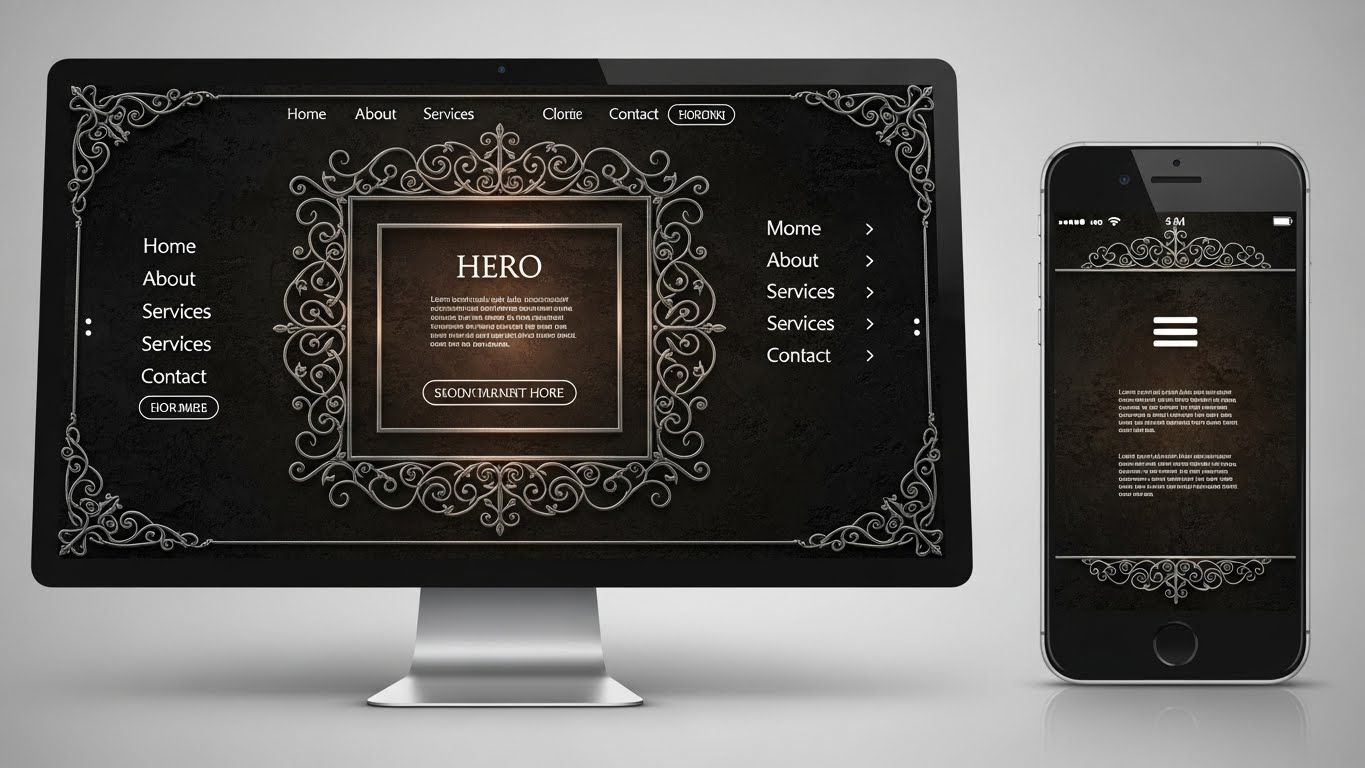 Giao diện website sắt mỹ thuật sang trọng tr&ecirc;n m&aacute;y t&iacute;nh v&agrave; điện thoại 