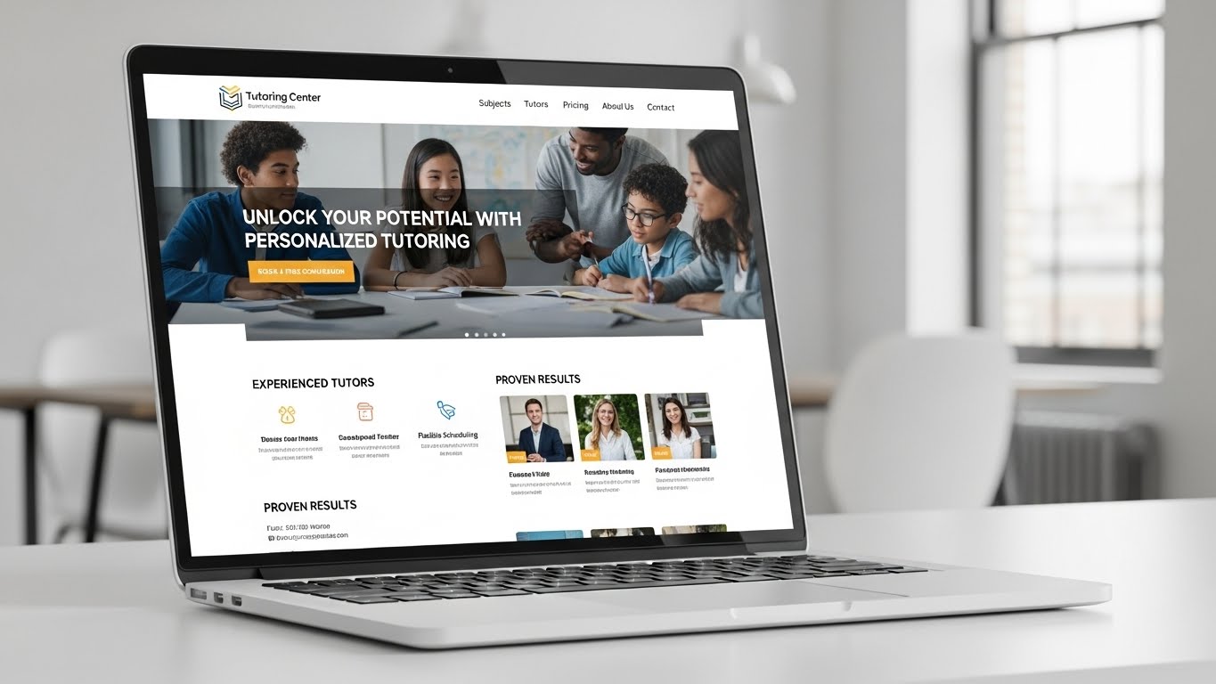 Giao diện website trung t&acirc;m gia sư chuy&ecirc;n nghiệp, hiện đại tr&ecirc;n laptop 