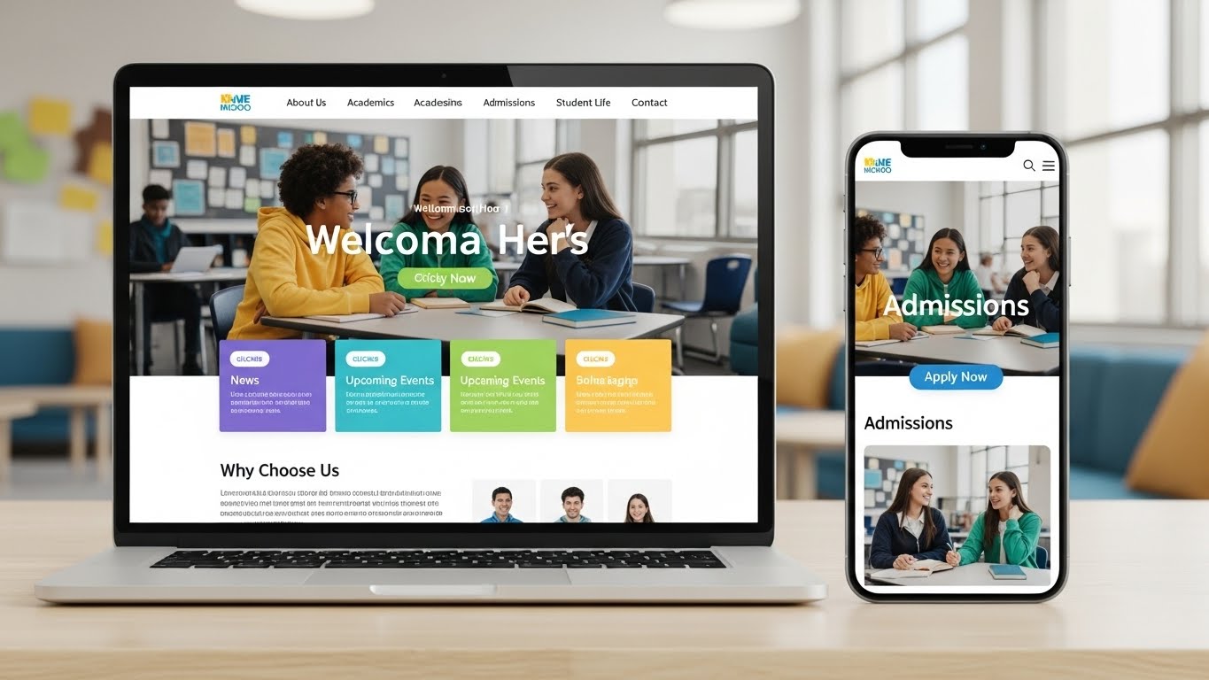 Giao diện website trường học hiện đại, thân thiện trên laptop và điện thoại