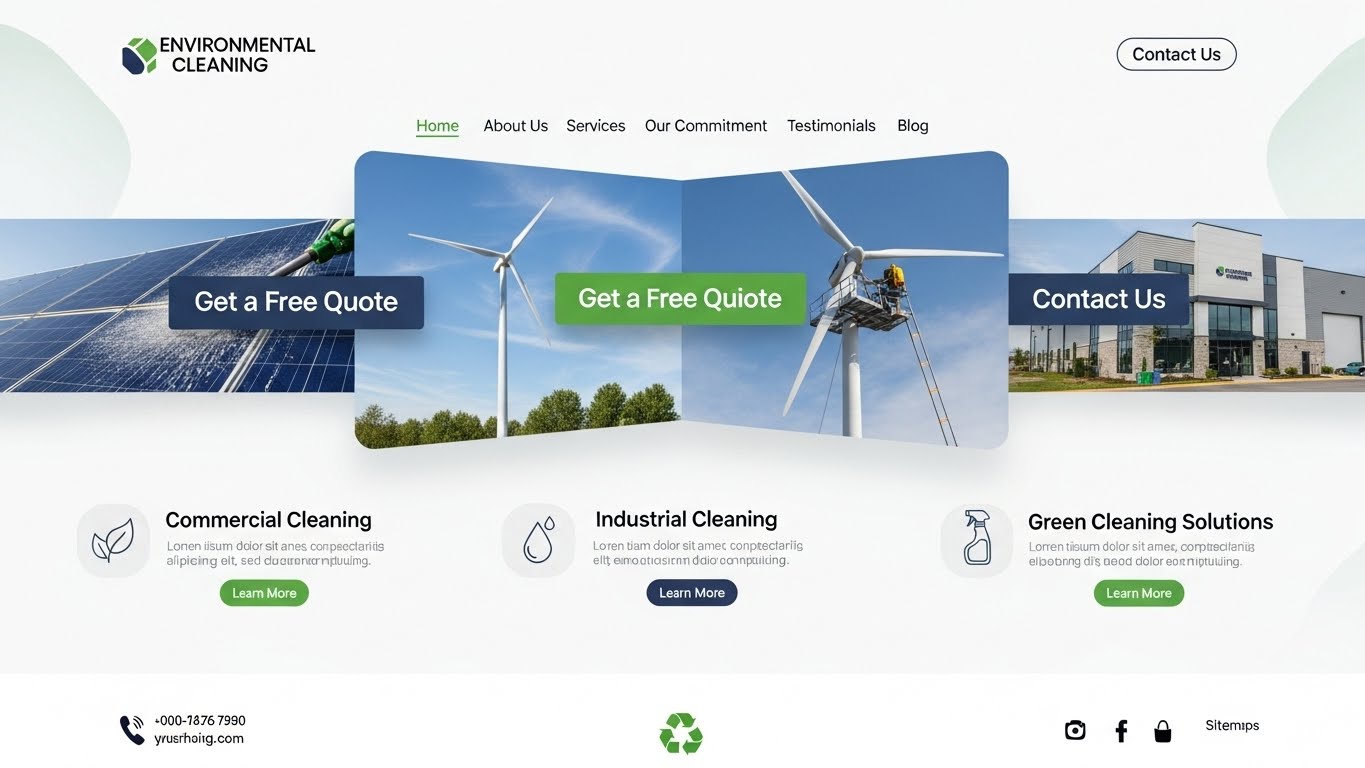 Giao diện website vệ sinh môi trường với các nút gọi hành động rõ ràng