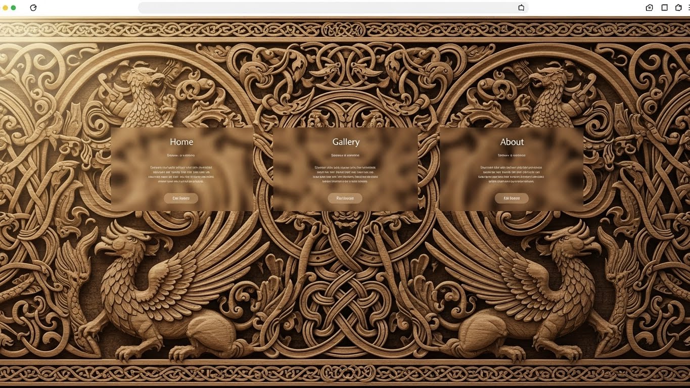 Hình ảnh 3D của một sản phẩm điêu khắc gỗ tinh xảo trên giao diện website