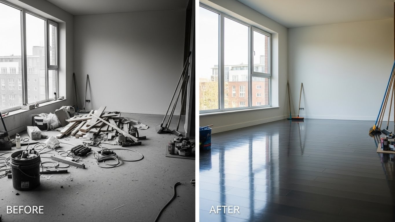 H&igrave;nh ảnh trước v&agrave; sau khi dọn dẹp của một dự &aacute;n 