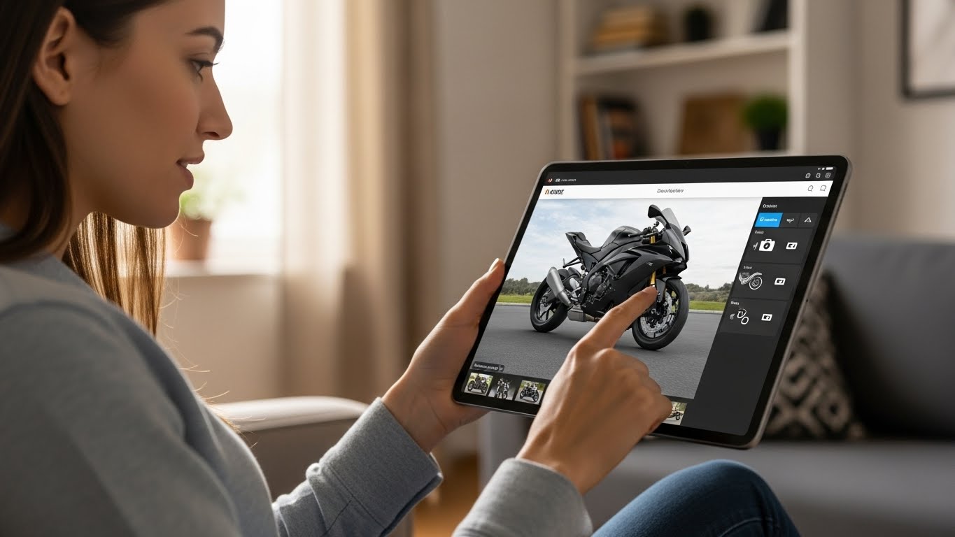 Kh&aacute;ch h&agrave;ng đang trải nghiệm t&iacute;nh năng xem xe m&aacute;y 360 độ tr&ecirc;n website 