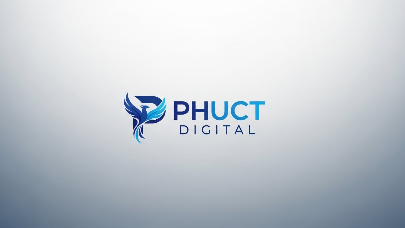 Logo PhucT Digital tr&ecirc;n nền tối giản, thể hiện sự chuy&ecirc;n nghiệp v&agrave; tin cậy 