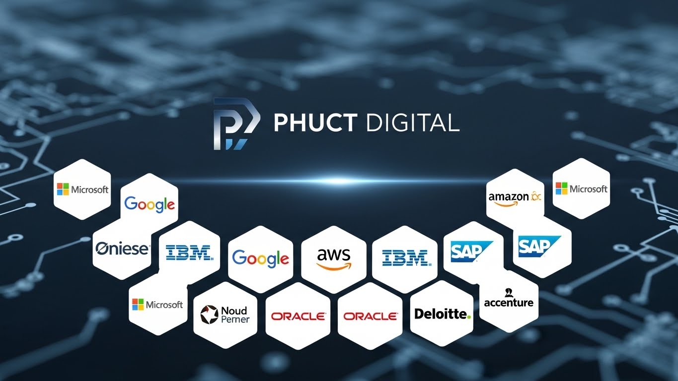 Logo PhucT Digital v&agrave; c&aacute;c thương hiệu lớn đ&atilde; hợp t&aacute;c, thể hiện kinh nghiệm v&agrave; uy t&iacute;n 