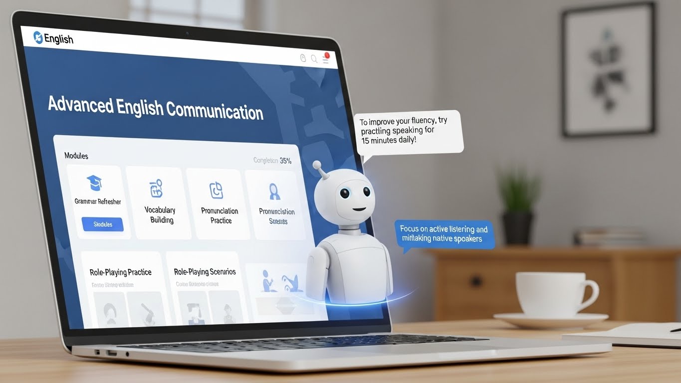 Một chatbot AI đang tư vấn kh&oacute;a học tiếng Anh tr&ecirc;n website 