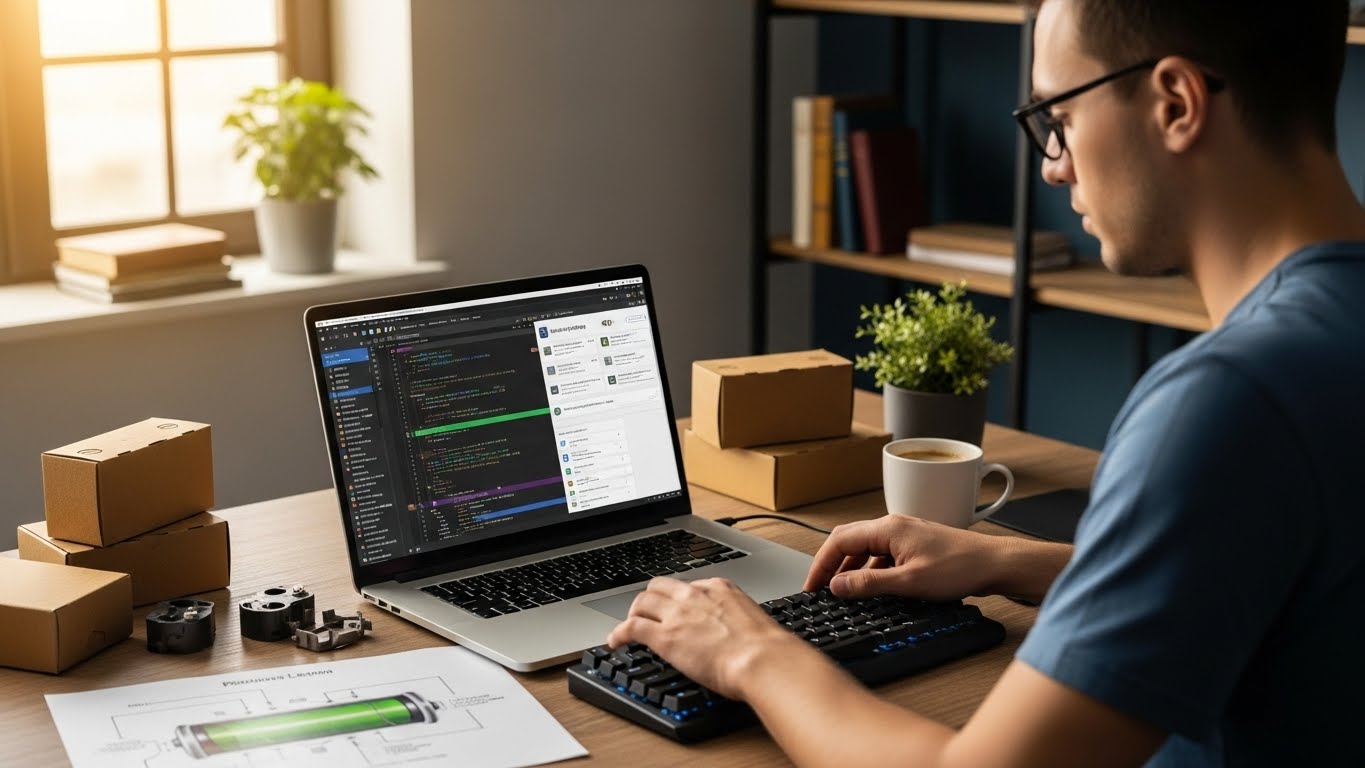 Một chuy&ecirc;n gia đang lập tr&igrave;nh c&aacute;c t&iacute;nh năng cho website b&aacute;n ắc quy tr&ecirc;n nền tảng WordPress. 