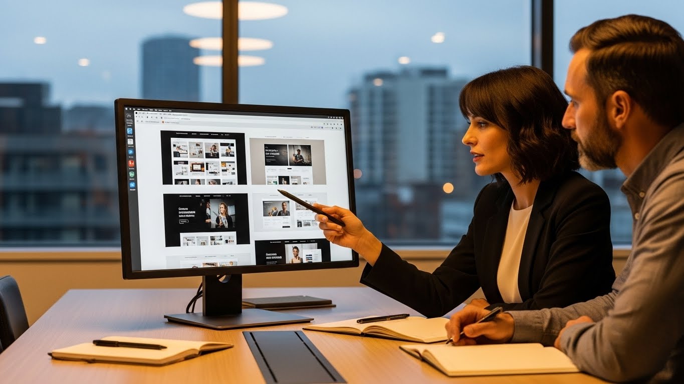 Một chuy&ecirc;n gia đang tư vấn thiết kế website cho kh&aacute;ch h&agrave;ng 