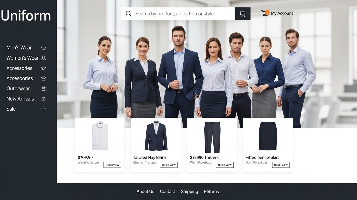 Một giao diện website b&aacute;n đồng phục c&ocirc;ng sở chuy&ecirc;n nghiệp, sạch sẽ 
