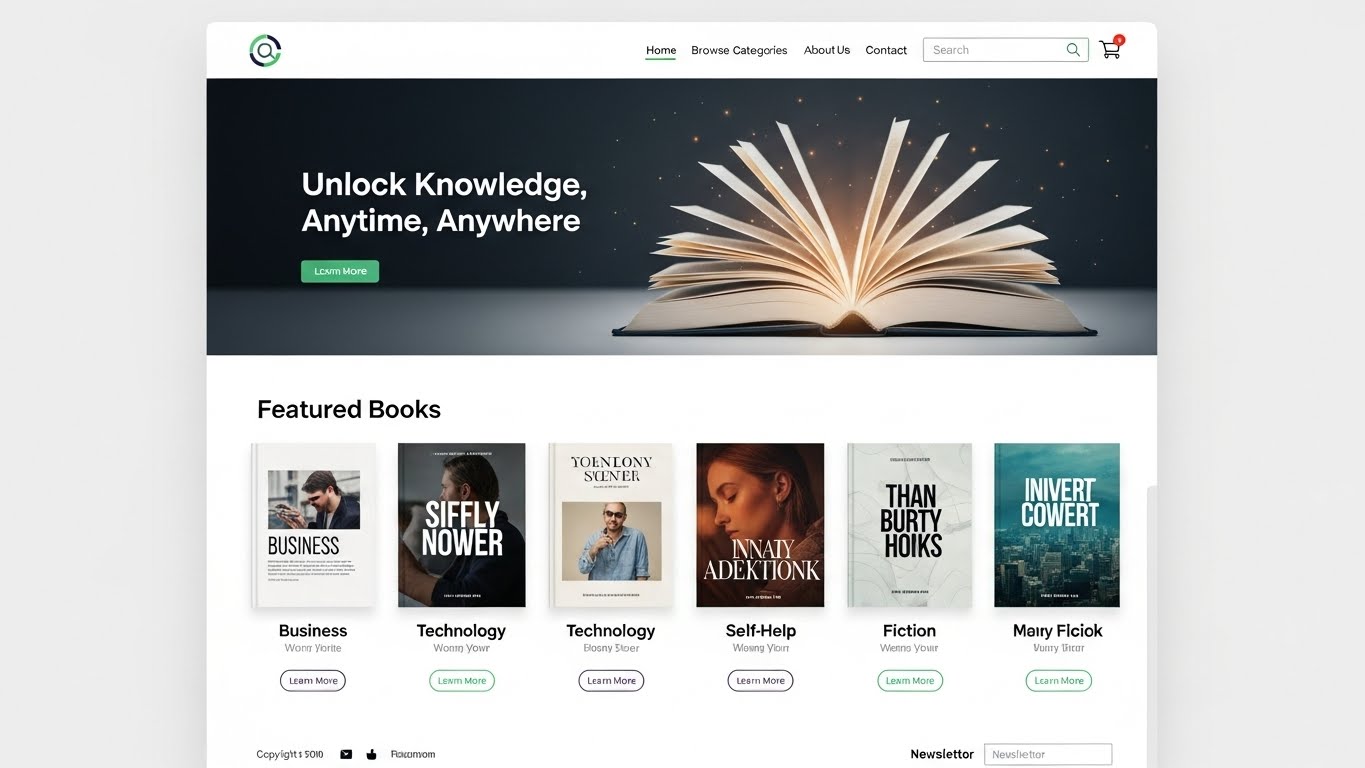 Một mẫu website b&aacute;n t&agrave;i liệu với giao diện sạch sẽ, chuy&ecirc;n nghiệp, hiển thị c&aacute;c đầu s&aacute;ch nổi bật. 