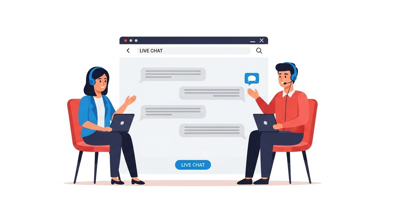 Một nh&acirc;n vi&ecirc;n hỗ trợ kh&aacute;ch h&agrave;ng đang tr&ograve; chuyện với kh&aacute;ch qua live chat tr&ecirc;n website. 