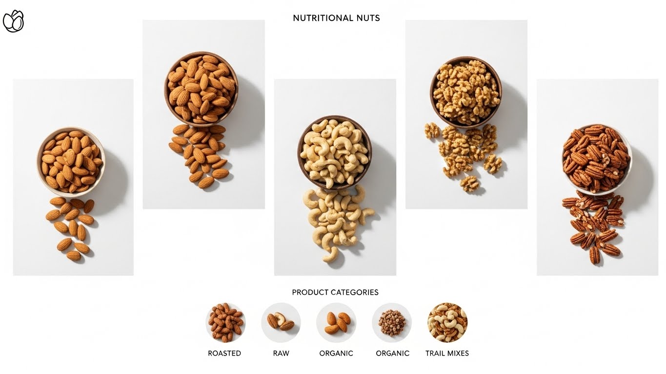 Một trang web b&aacute;n hạt dinh dưỡng với h&igrave;nh ảnh sản phẩm chất lượng cao v&agrave; bố cục tối giản 