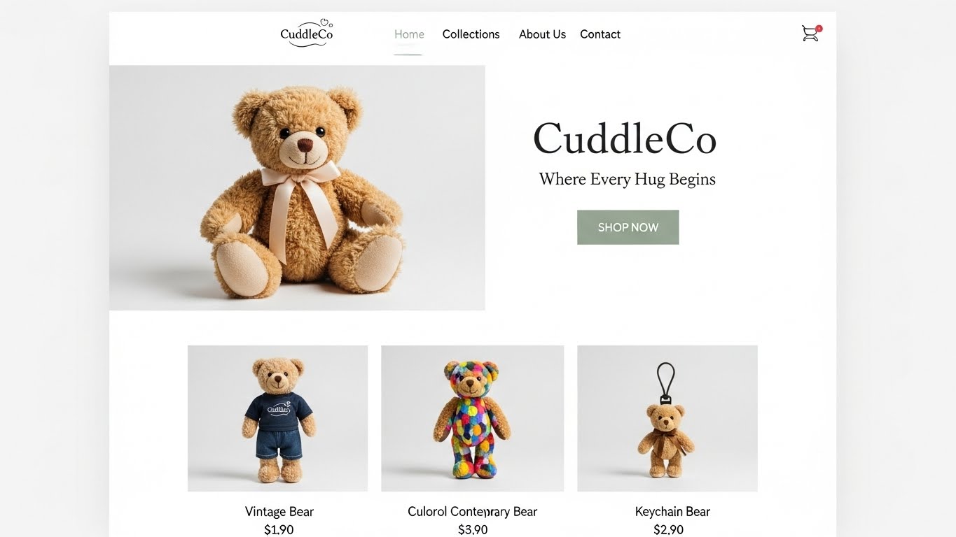 Một website b&aacute;n gấu b&ocirc;ng với thiết kế tối giản, hiện đại v&agrave; tốc độ tải nhanh 