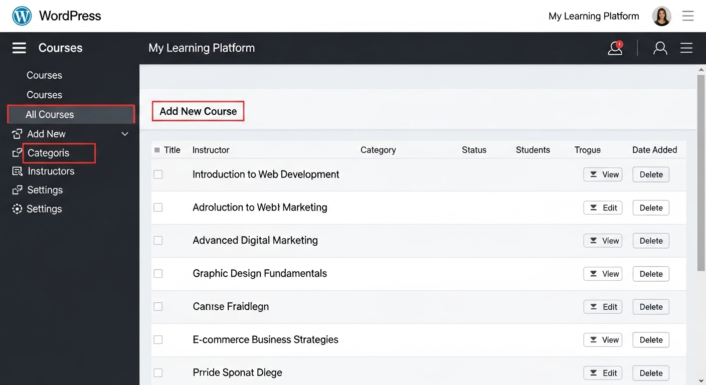 Bảng điều khiển quản trị website WordPress với c&aacute;c kh&oacute;a học 