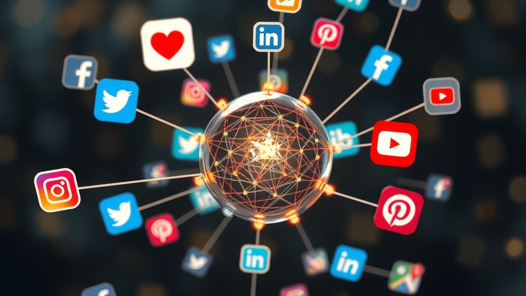Biểu tượng các mạng xã hội phổ biến kết nối với một website trung tâm 