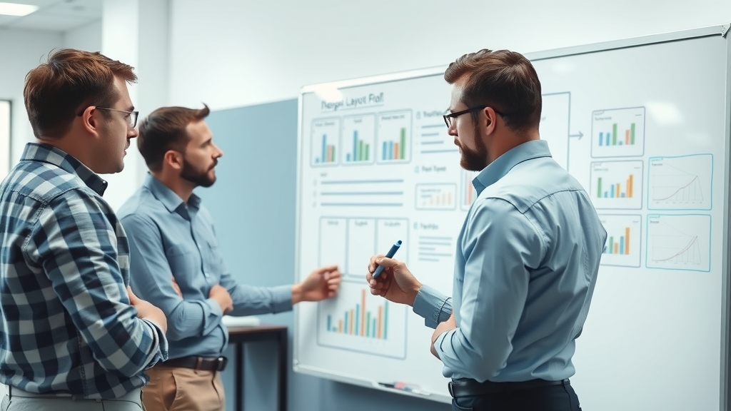 Đội ngũ chuyên gia đang thảo luận và phác thảo giao diện website trên bảng 