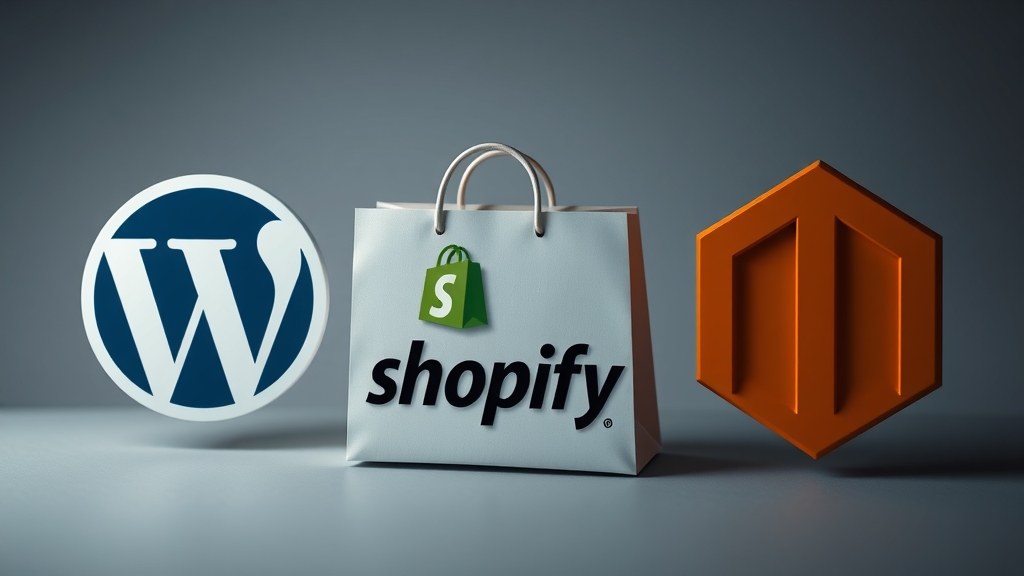 Logo của WordPress, Shopify và Magento được sắp xếp cạnh nhau một cách chuyên nghiệp 