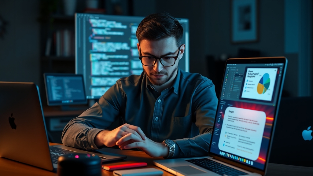 Một chuyên gia đang kiểm tra và gỡ lỗi website trên nhiều thiết bị khác nhau 