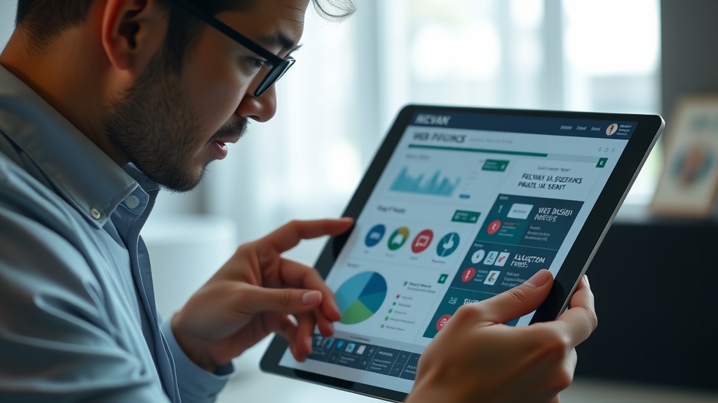 Một người đang so sánh các tính năng của các phần mềm thiết kế web trên màn hình 